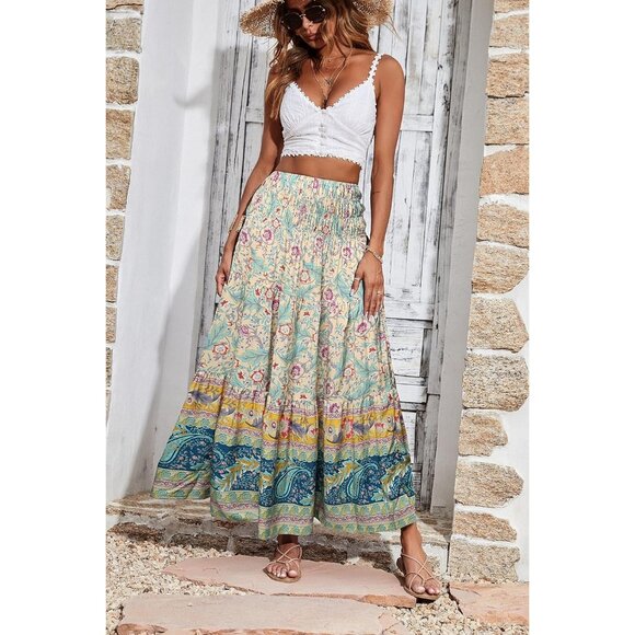 Women's 2024 Bohemian Long Skirts Flowy High Waist A Line Maxi Skirts for Women - Picture 9 of 9